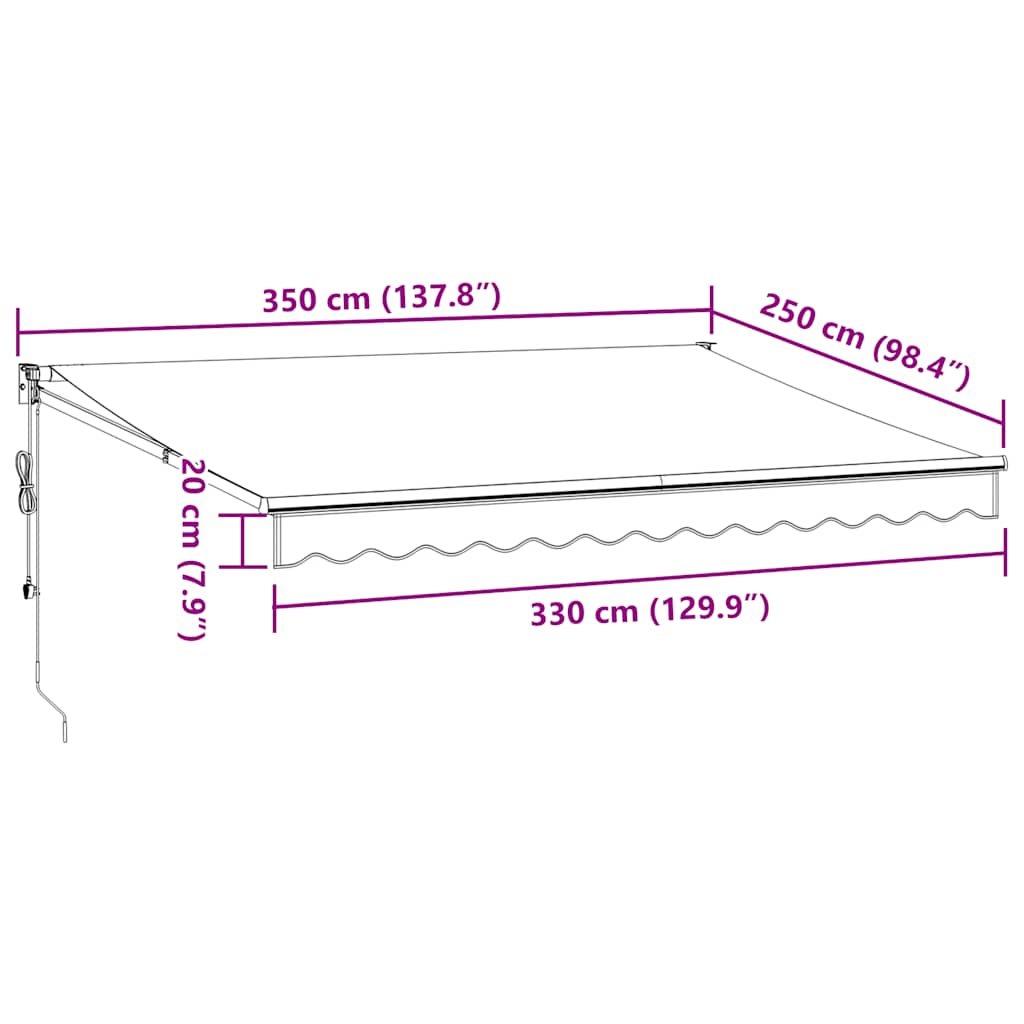 vidaXL Automatycznie zwijana markiza, burgundowa, 350x250 cm