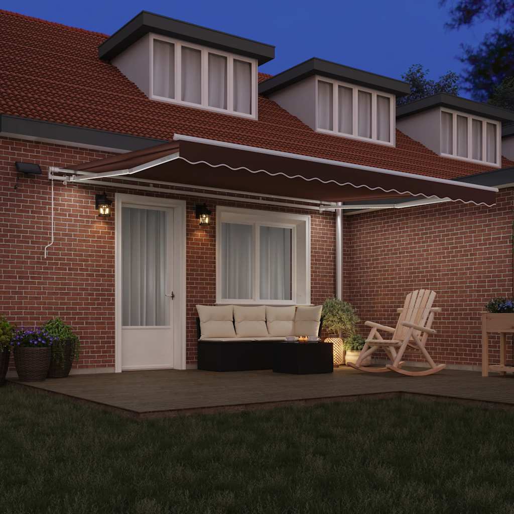 vidaXL Ręcznie zwijana markiza z LED, brązowa, 450x300 cm