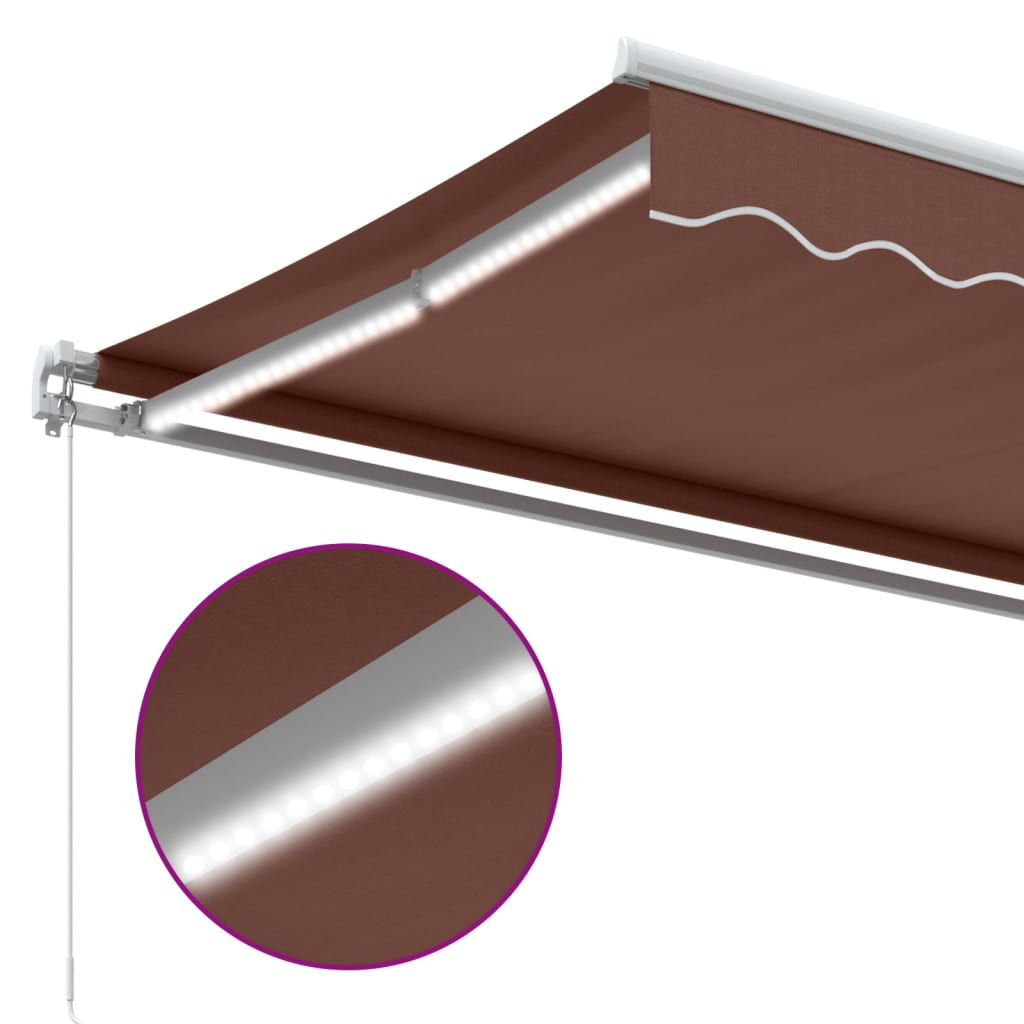 vidaXL Ręcznie zwijana markiza z LED, brązowa, 400x350 cm