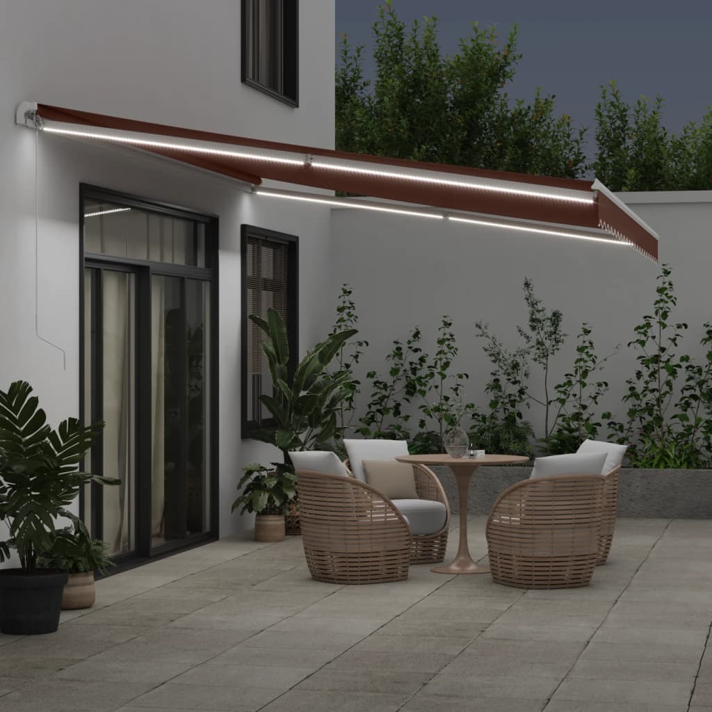 vidaXL Ręcznie zwijana markiza z LED, brązowa, 500x350 cm