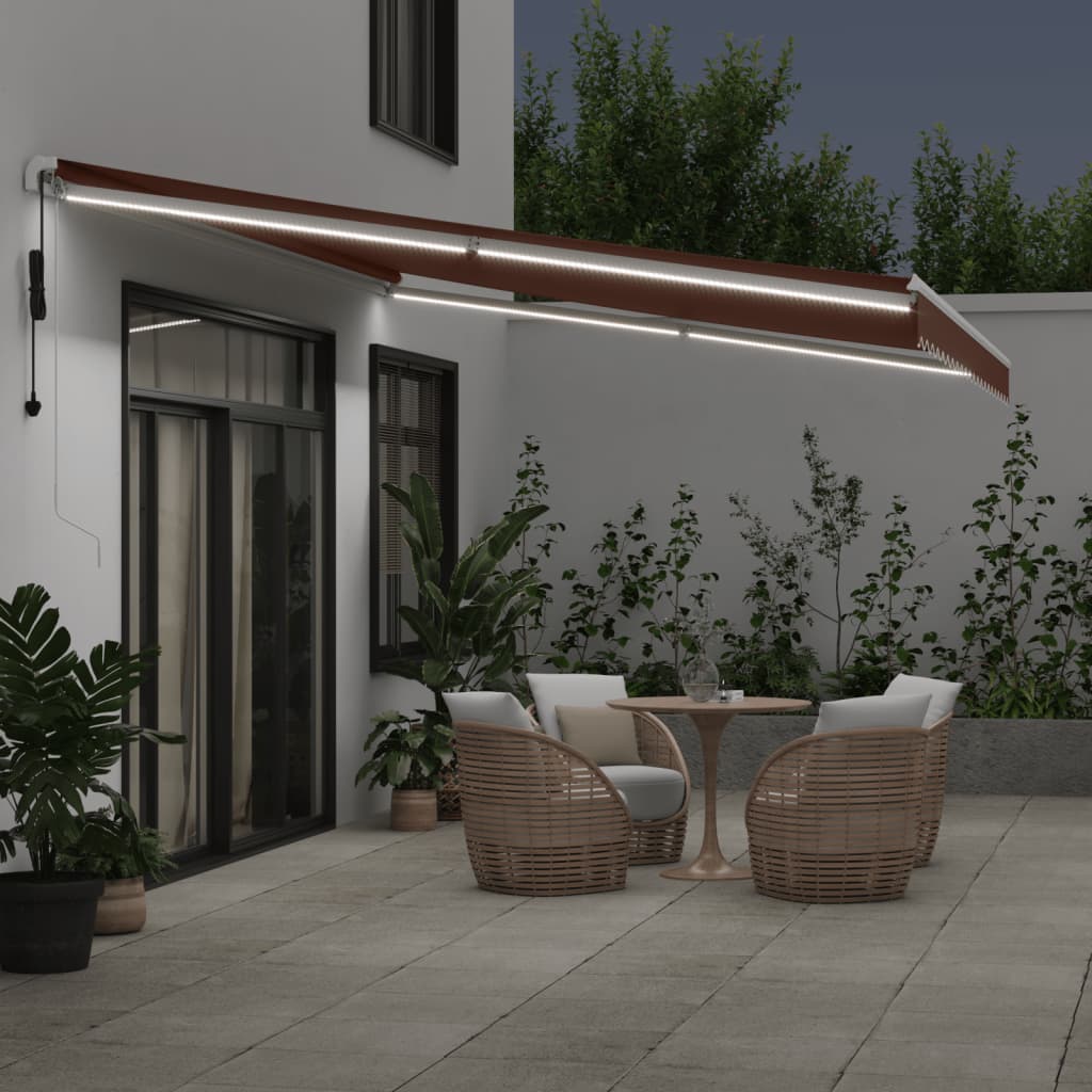 vidaXL Automatycznie zwijana markiza z LED, brązowa, 500x350 cm