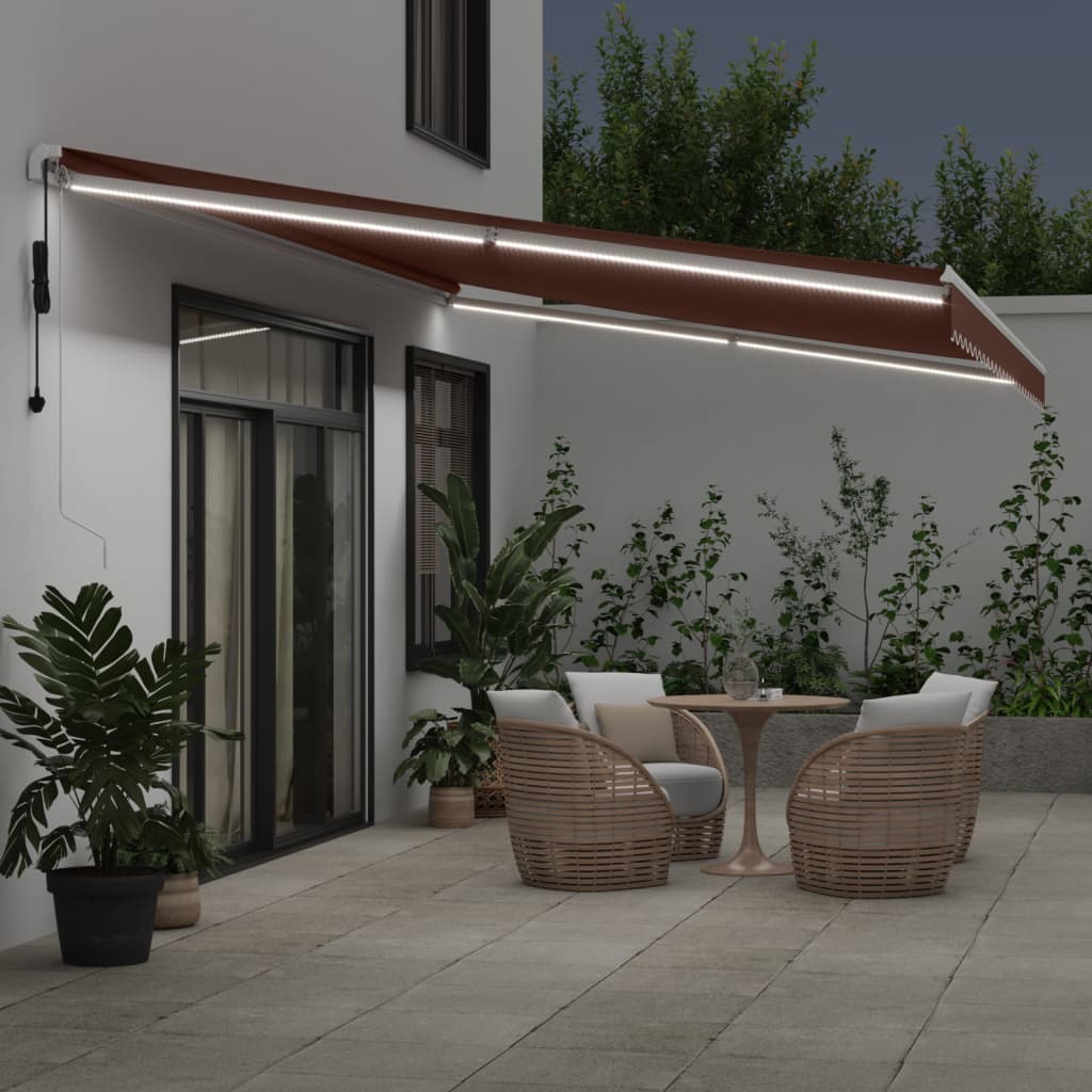 vidaXL Automatycznie zwijana markiza z LED, brązowa, 600x350 cm