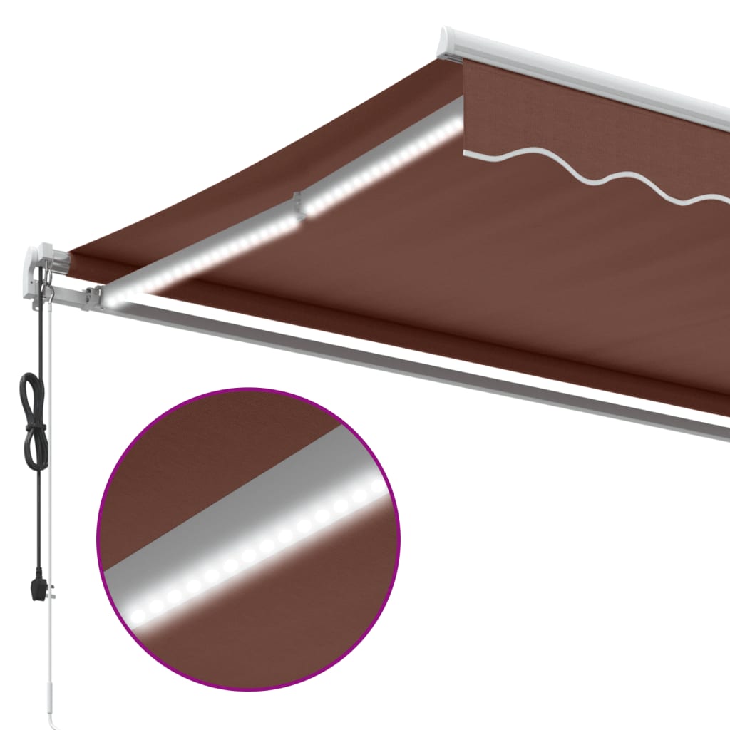 vidaXL Automatycznie zwijana markiza z LED, brązowa, 600x350 cm