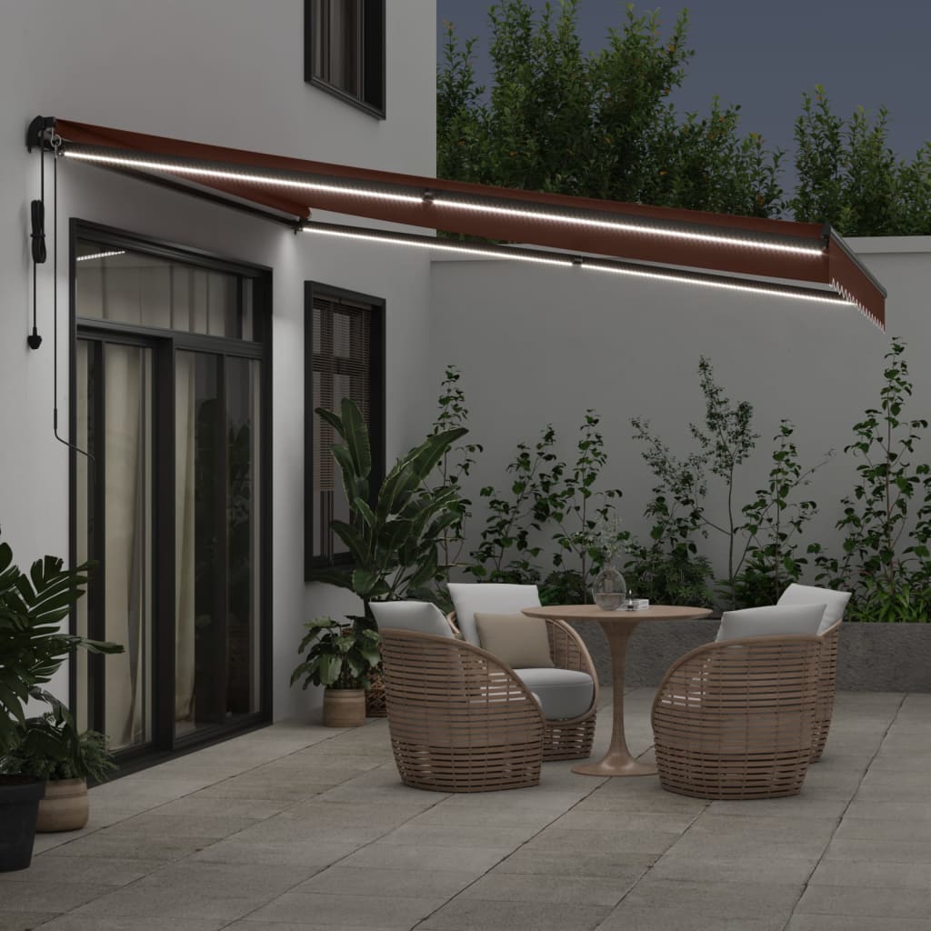 vidaXL Automatycznie zwijana markiza z LED, brązowa, 400x350 cm