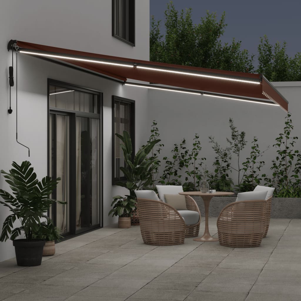 vidaXL Automatycznie zwijana markiza z LED, brązowa, 600x350 cm