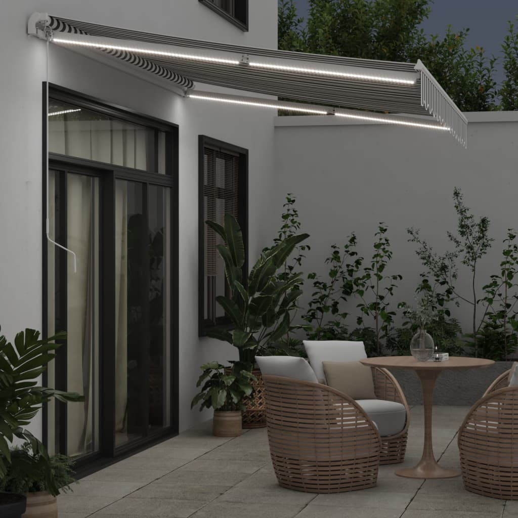 vidaXL Ręcznie zwijana markiza z LED, antracytowo-biała, 350x250 cm