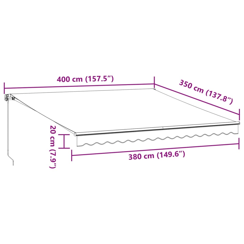 vidaXL Ręcznie zwijana markiza z LED, antracytowo-biała, 400x350 cm