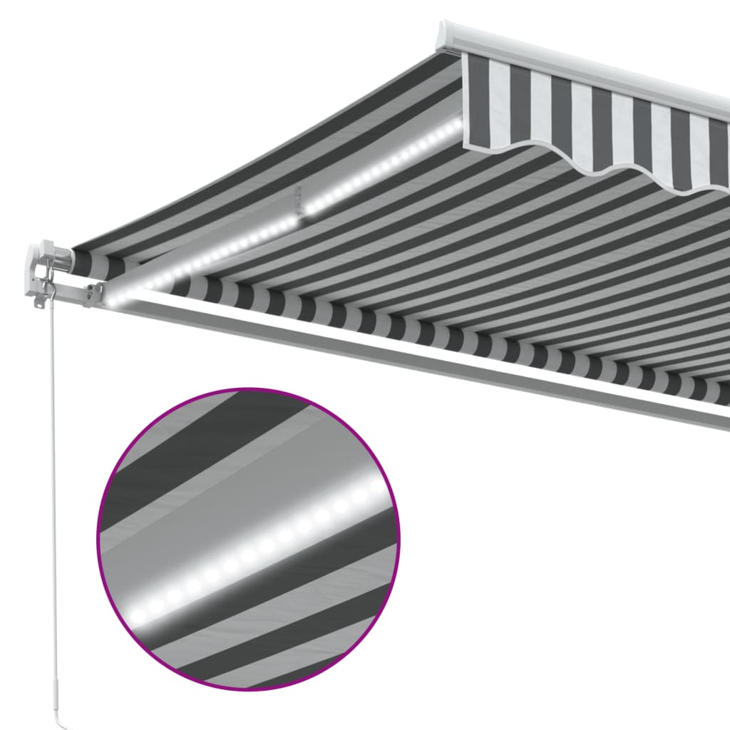 vidaXL Ręcznie zwijana markiza z LED, antracytowo-biała, 450x350 cm