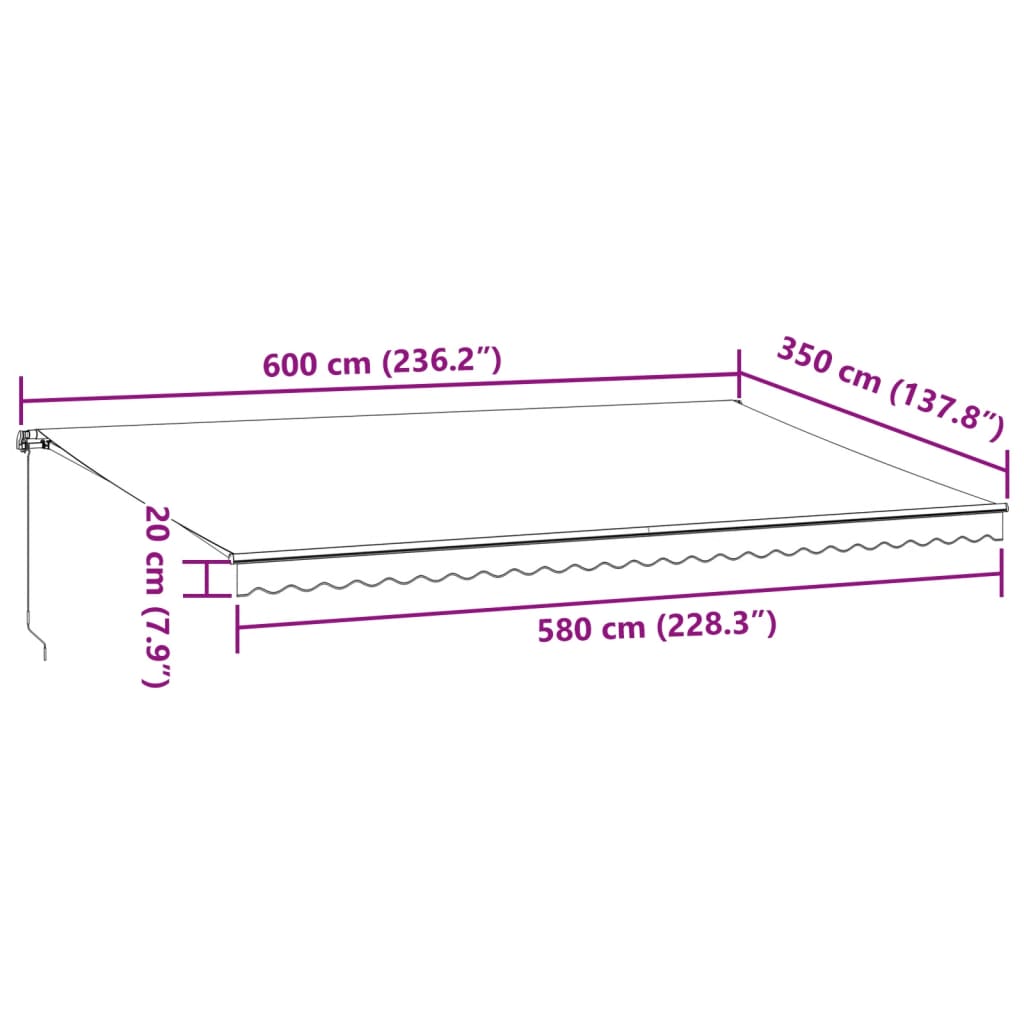vidaXL Ręcznie zwijana markiza z LED, antracytowo-biała, 600x350 cm