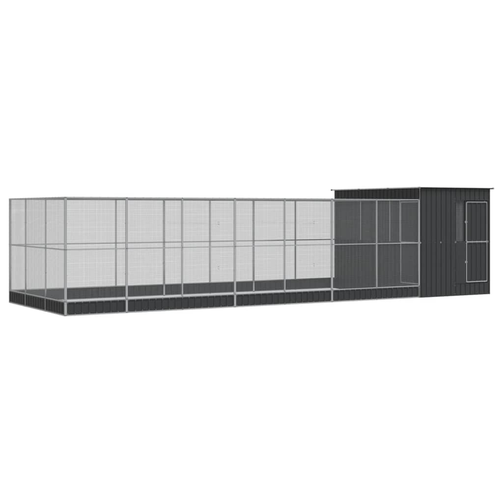 vidaXL Woliera z przedłużeniem, srebrna, 911x303x216 cm, stalowa