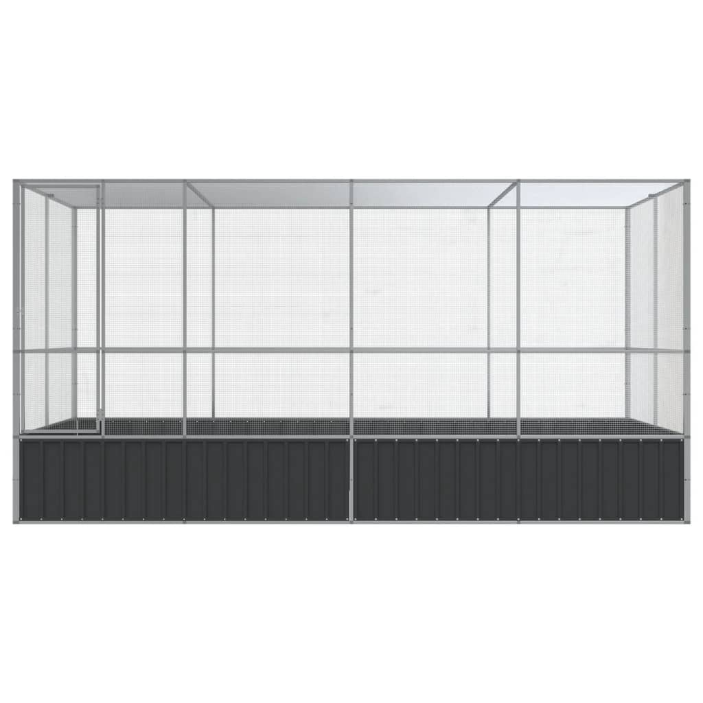 vidaXL Woliera z nadstawką srebrna 418x207x212 cm stalowa