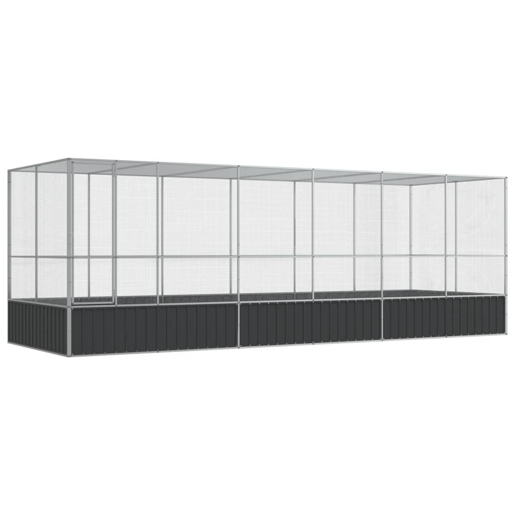 vidaXL Woliera z przedłużeniem, srebrna, 625x207x212 cm, stal
