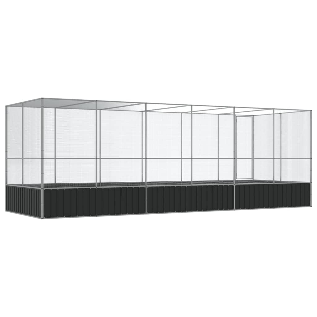 vidaXL Woliera z przedłużeniem, srebrna, 625x207x212 cm, stal