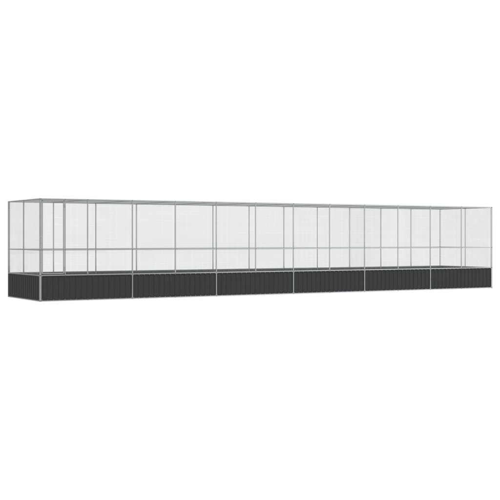 vidaXL Woliera z przedłużeniem, srebrna, 1246x207x212 cm, stal