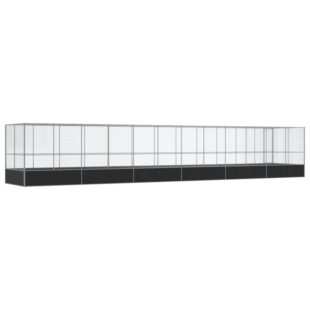 vidaXL Woliera z przedłużeniem, srebrna, 1246x207x212 cm, stal