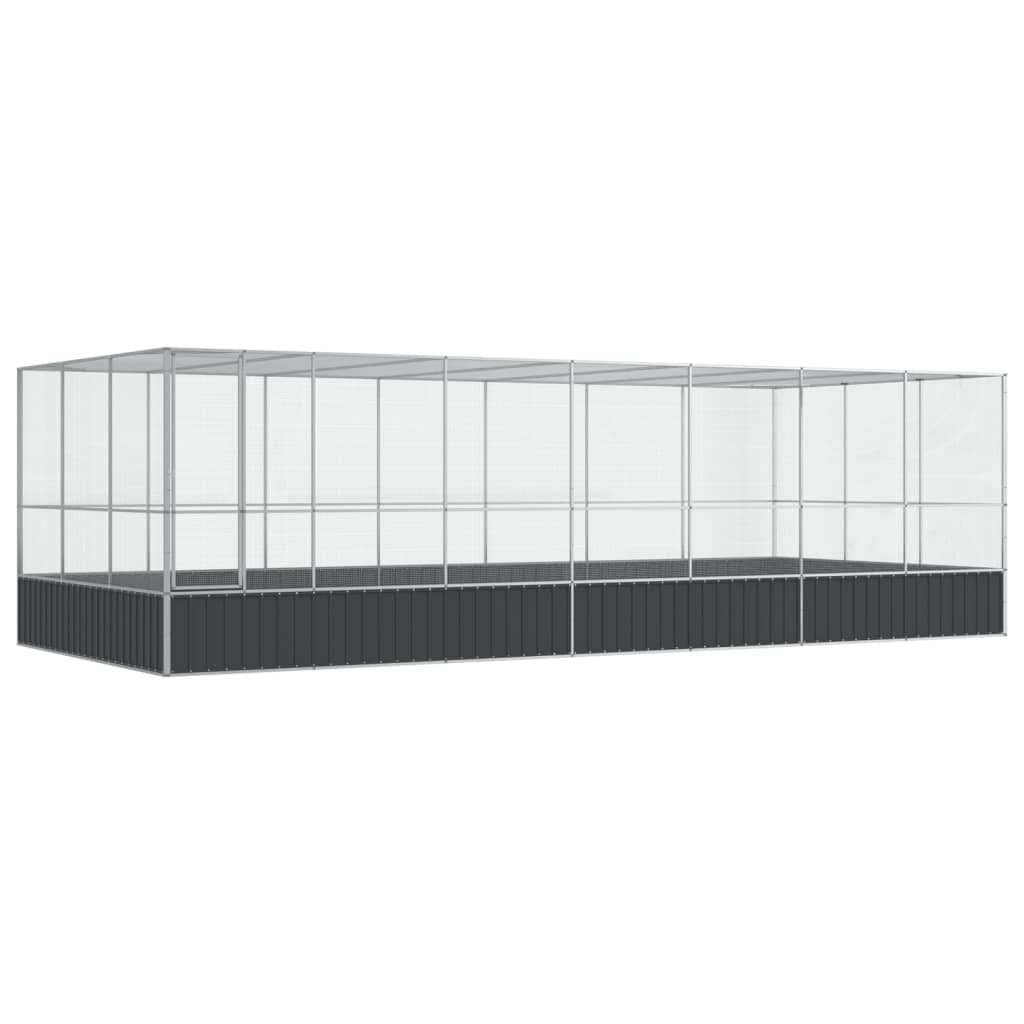 vidaXL Woliera z przedłużeniem, srebrna, 725x307x212 cm, stal