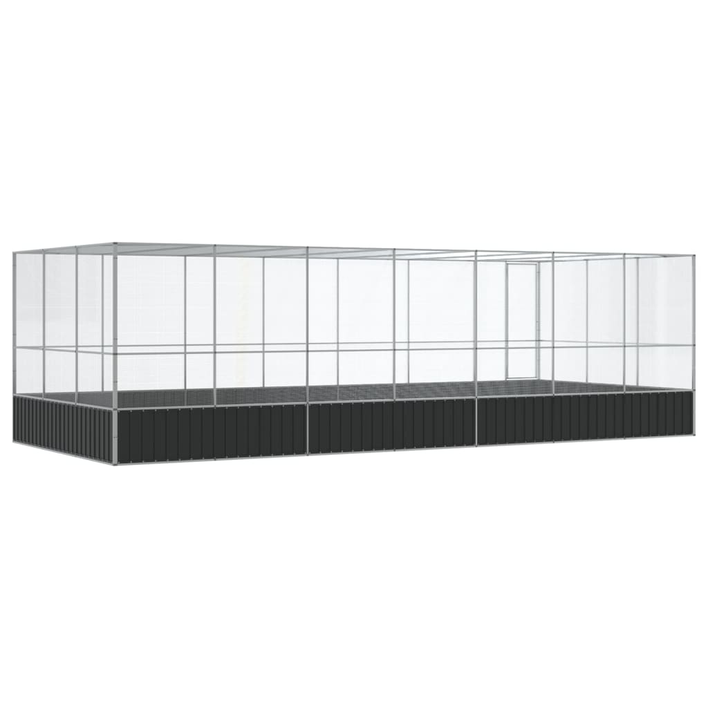 vidaXL Woliera z przedłużeniem, srebrna, 725x307x212 cm, stal