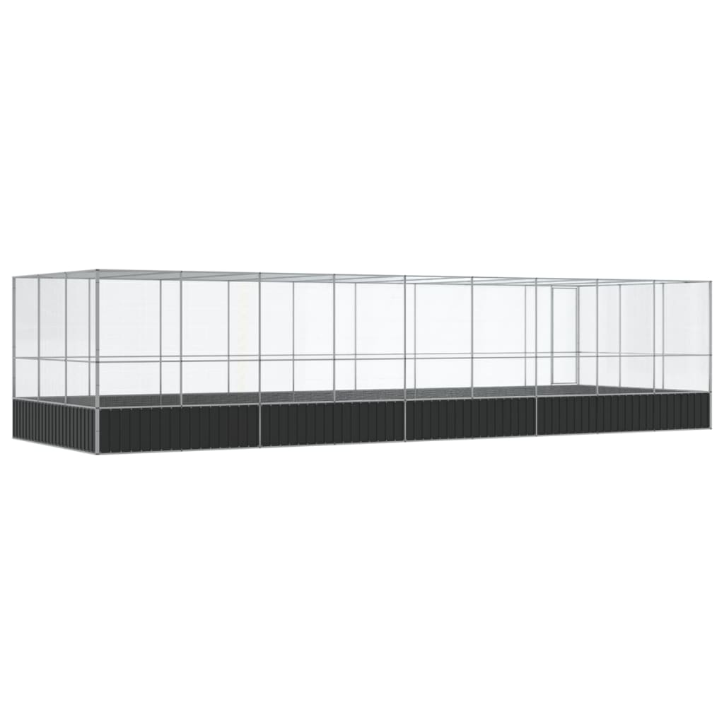 vidaXL Woliera z przedłużeniem, srebrna, 932x307x212 cm, stal