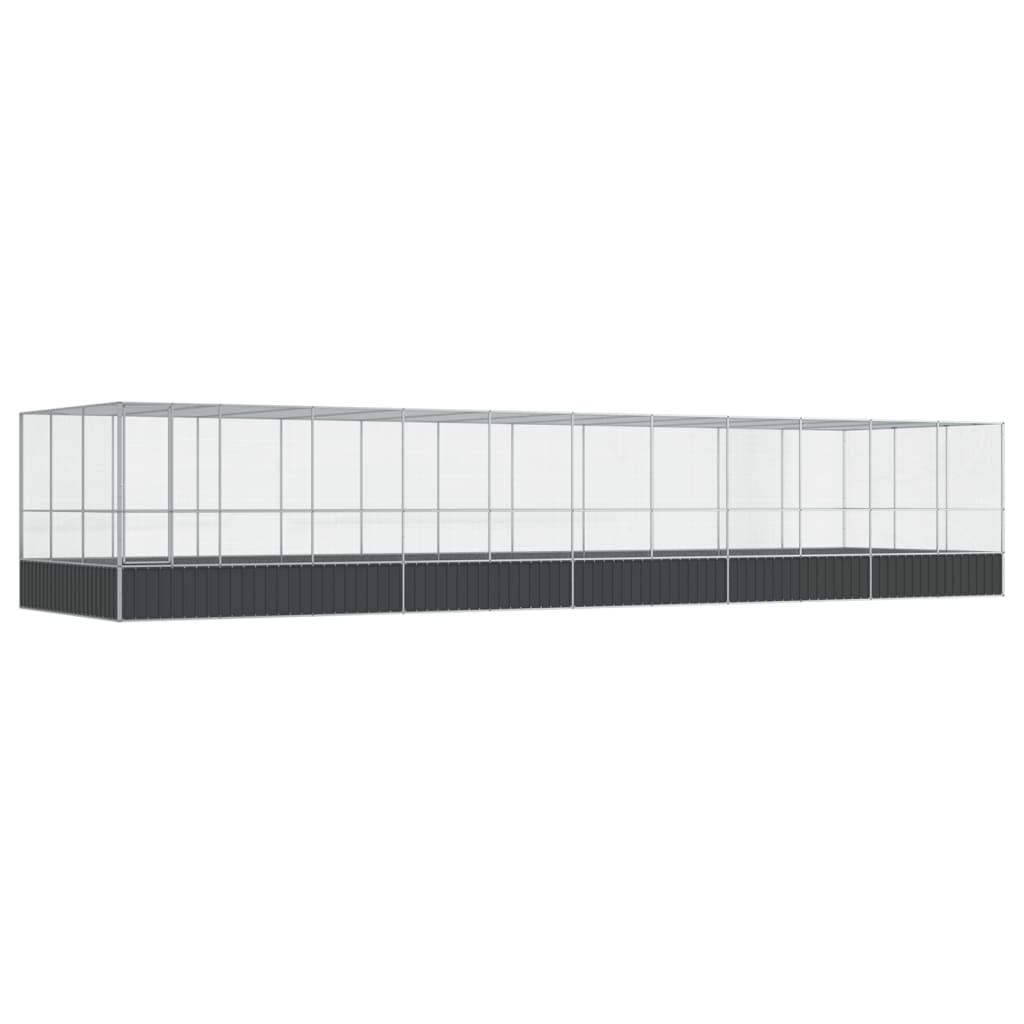 vidaXL Woliera z przedłużeniem, srebrna, 1139x307x212 cm, stal