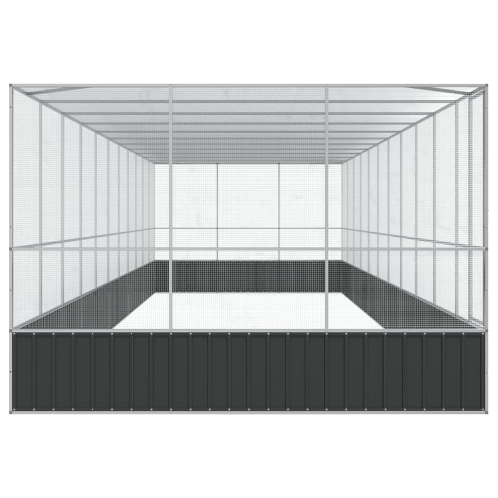 vidaXL Woliera z przedłużeniem, srebrna, 1139x307x212 cm, stal