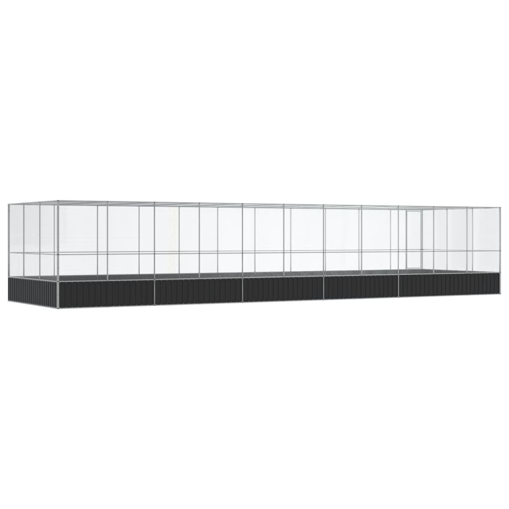 vidaXL Woliera z przedłużeniem, srebrna, 1139x307x212 cm, stal