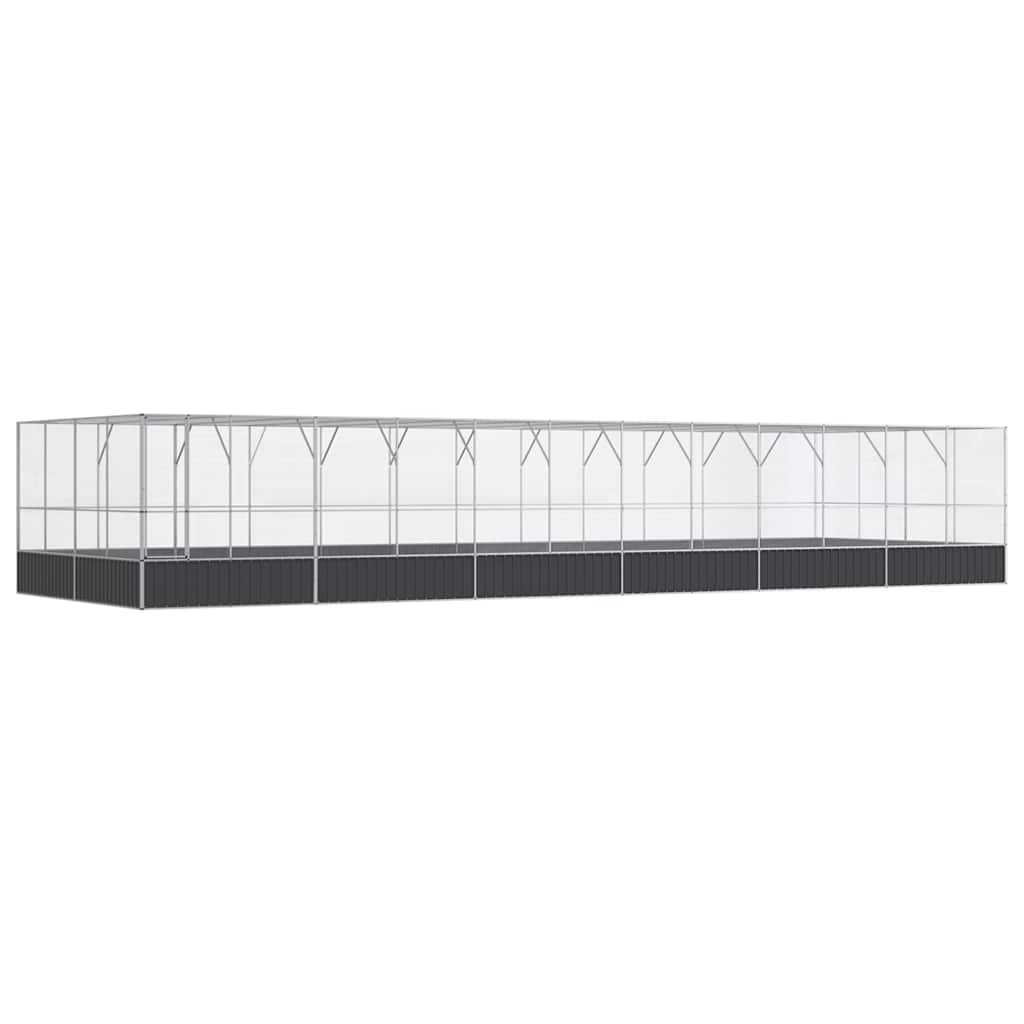 vidaXL Woliera z przedłużeniem, srebrna, 1246x414x212 cm, stal
