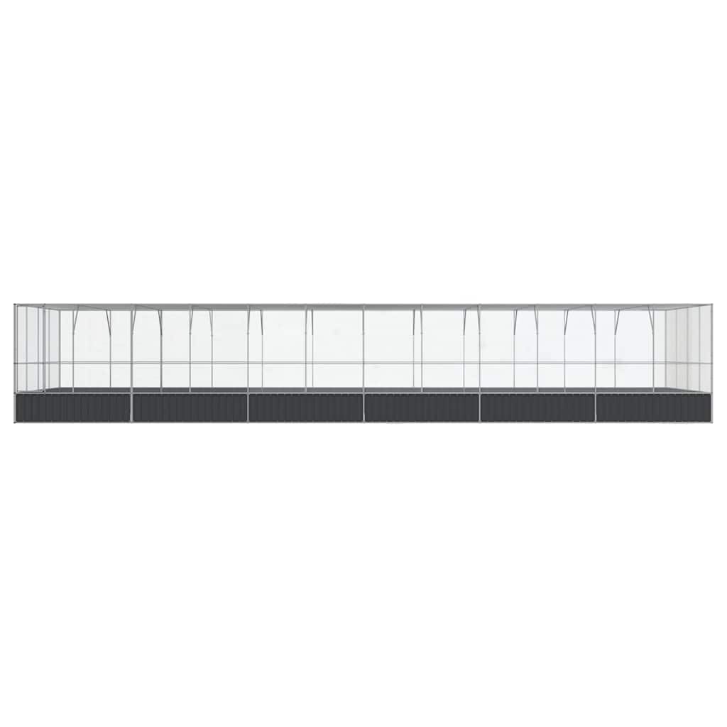 vidaXL Woliera z przedłużeniem, srebrna, 1246x414x212 cm, stal