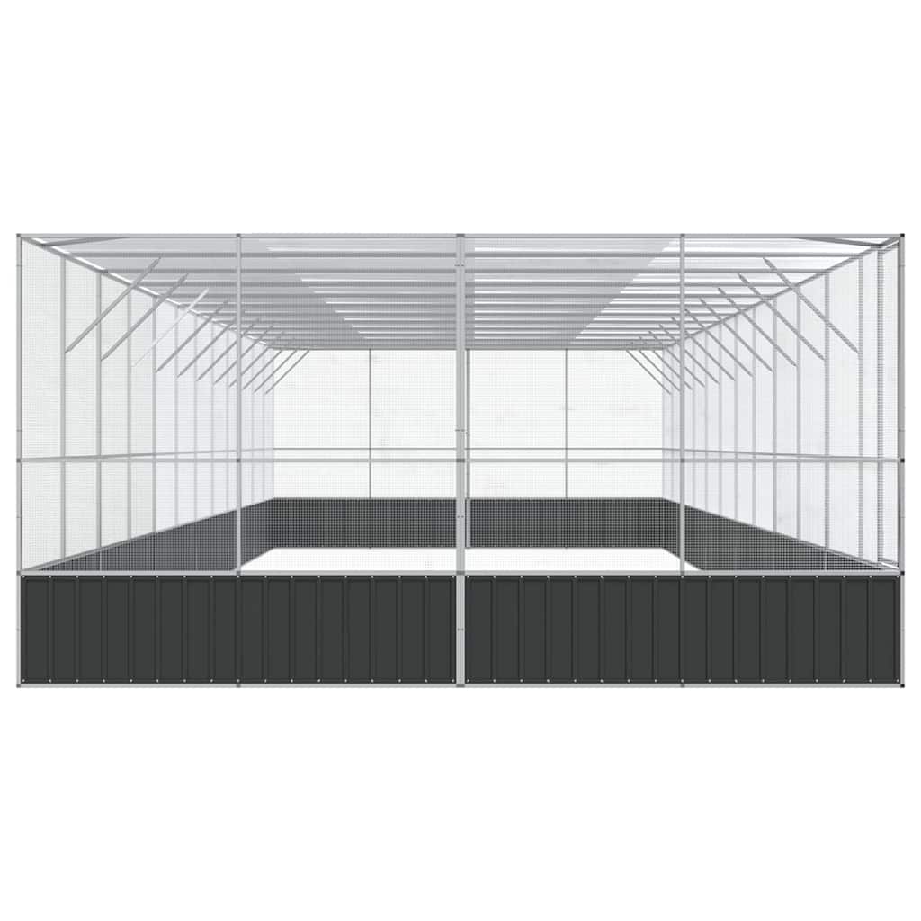 vidaXL Woliera z przedłużeniem, srebrna, 1246x414x212 cm, stal