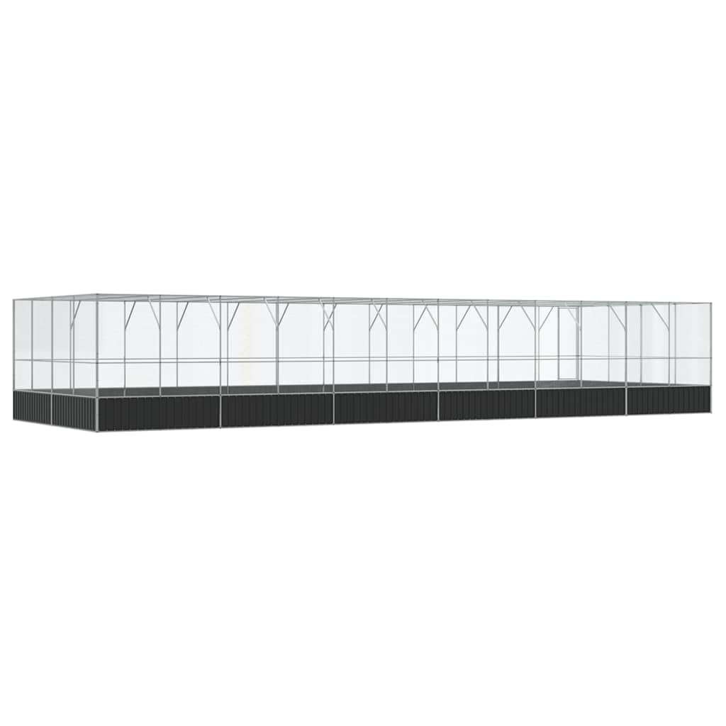 vidaXL Woliera z przedłużeniem, srebrna, 1246x414x212 cm, stal