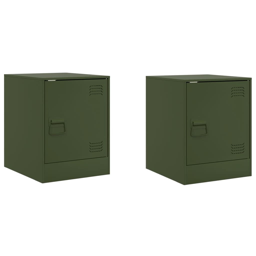 vidaXL Szafki nocne, 2 szt., oliwkowa zieleń, 34,5x39x44 cm, stal