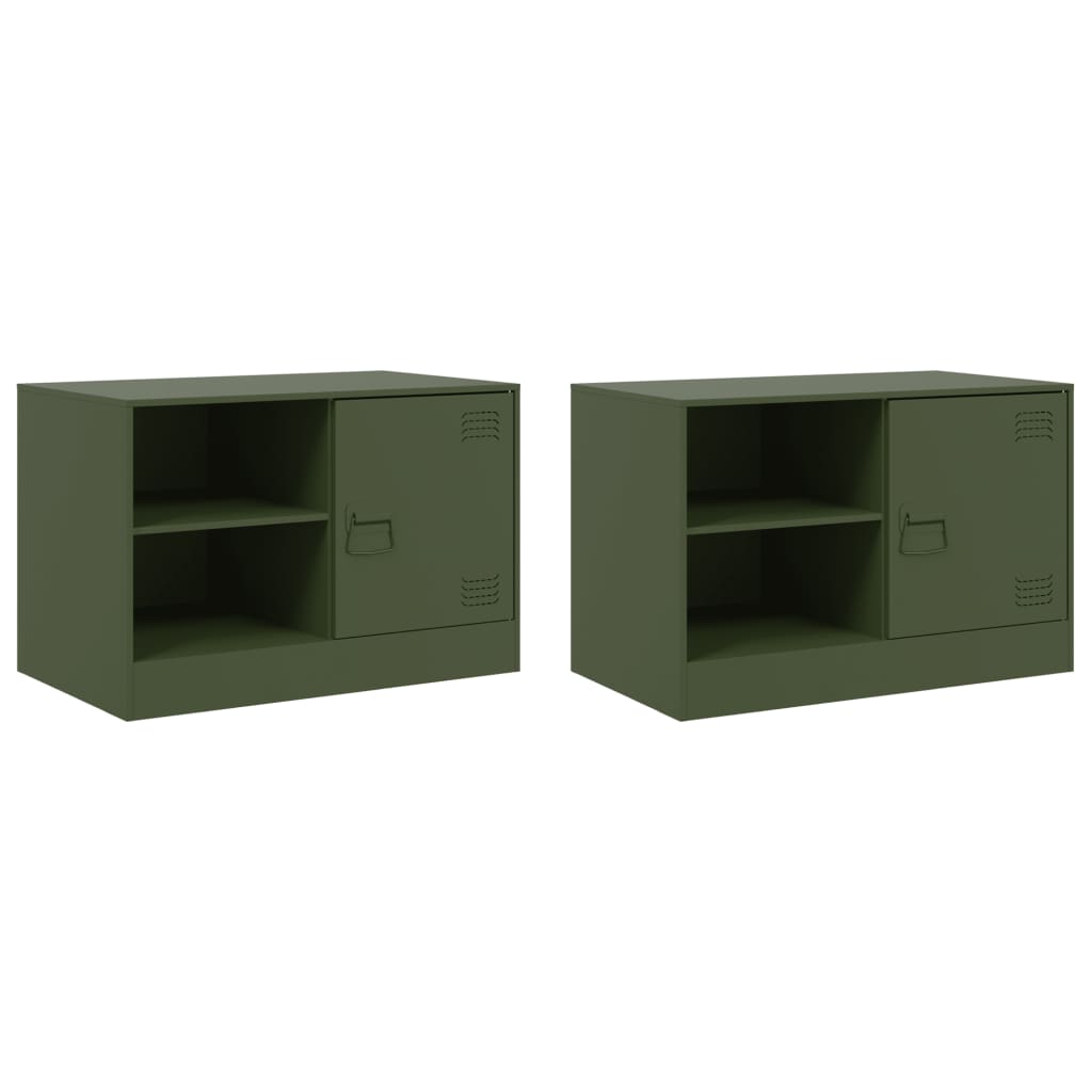 vidaXL Szafki pod telewizor, 2 szt., oliwkowe, 67x39x44 cm, stalowe