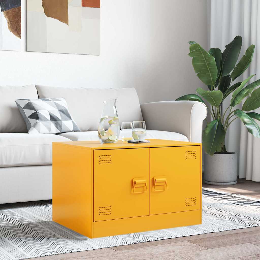 vidaXL Stolik kawowy, musztardowy, 67x50x44 cm, stal