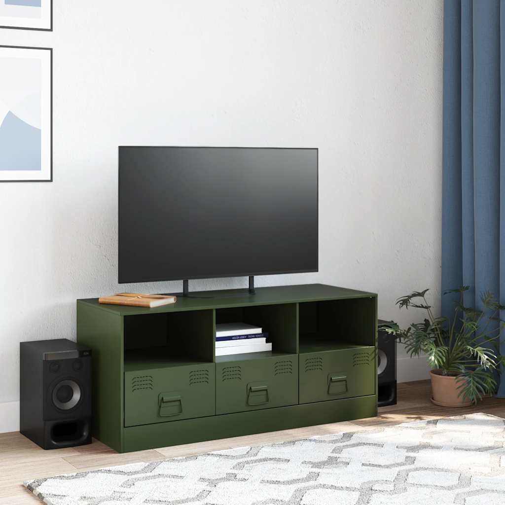 vidaXL Szafka pod telewizor, oliwkowa, 99x39x44 cm, stalowa