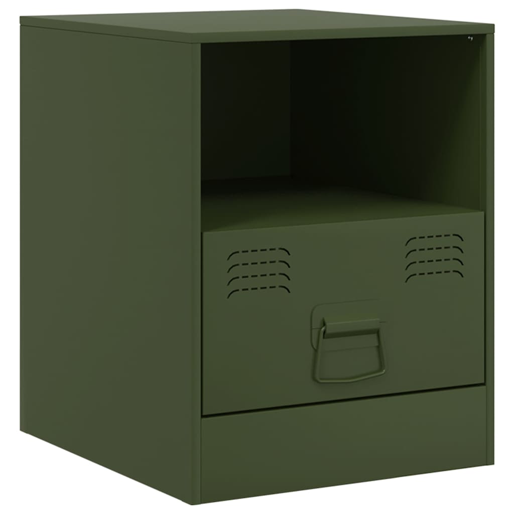 vidaXL Szafki nocne, 2 szt., oliwkowa zieleń, 34,5x39x44 cm, stal