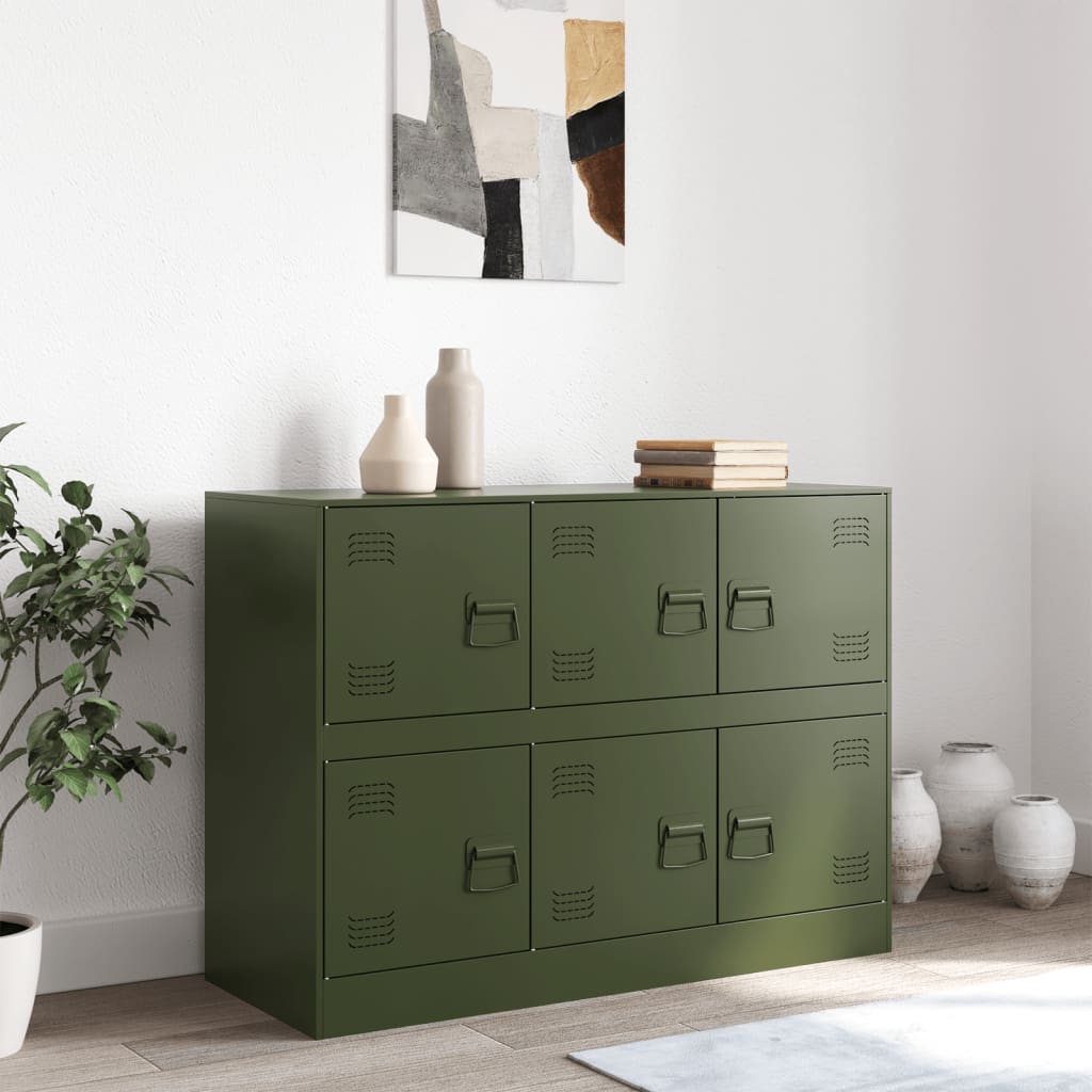 vidaXL Szafka boczna, oliwkowa, 99x39x73 cm, stal