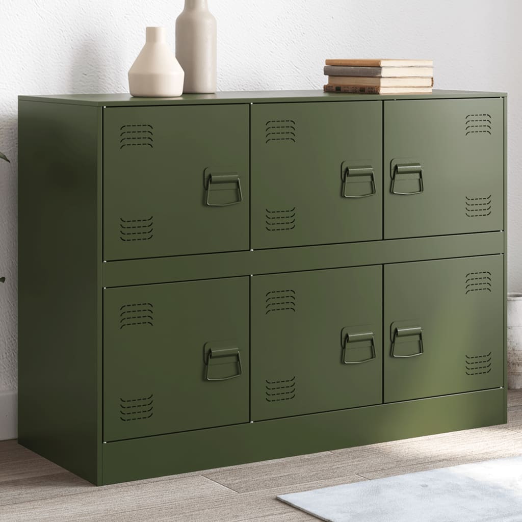 vidaXL Szafka boczna, oliwkowa, 99x39x73 cm, stal