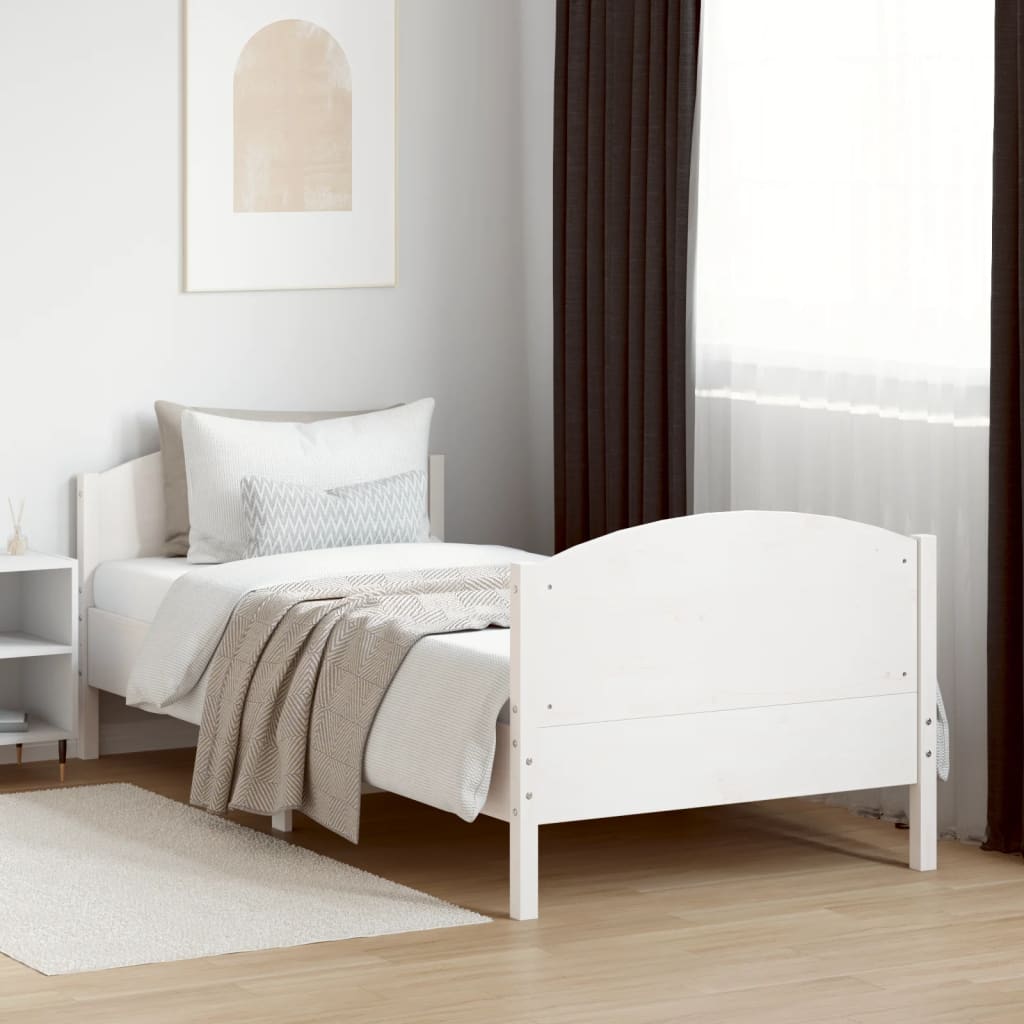 vidaXL Rama łóżka bez materaca, biała, 100x200 cm, lite drewno sosnowe