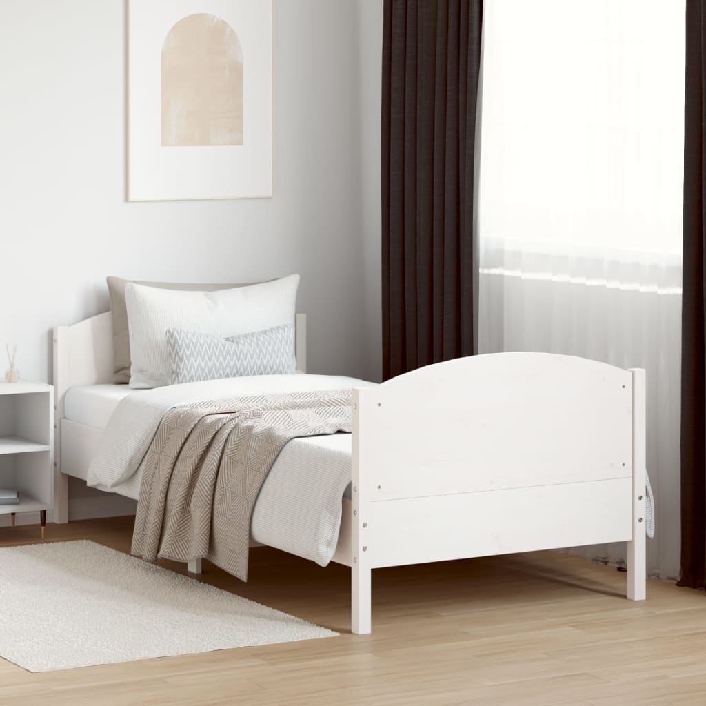 vidaXL Rama łóżka bez materaca, biała, 75x190 cm, lite drewno sosnowe