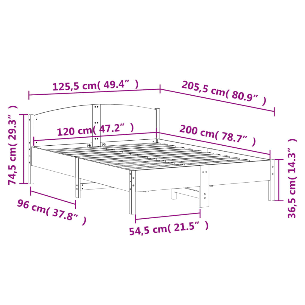 vidaXL Rama łóżka bez materaca, 120x200 cm, lite drewno sosnowe