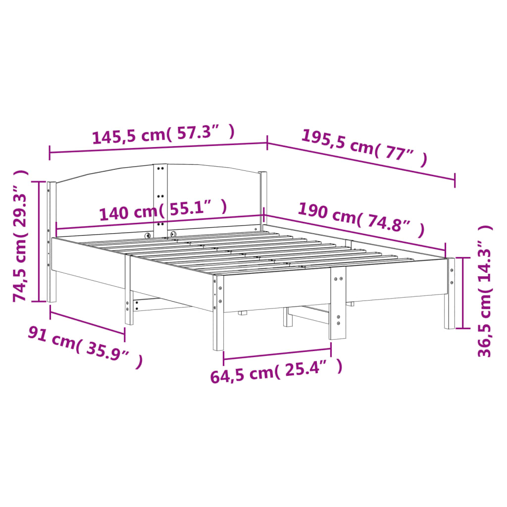 vidaXL Rama łóżka bez materaca, biała, 140x190 cm, lite drewno sosnowe