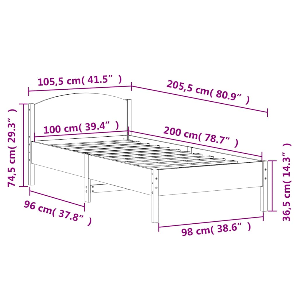 vidaXL Rama łóżka bez materaca, biała, 100x200 cm, lite drewno sosnowe
