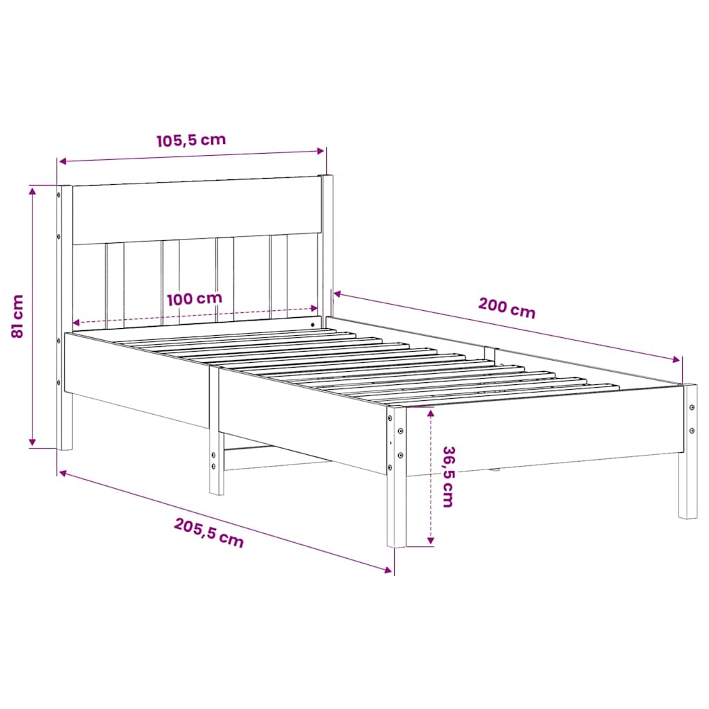 vidaXL Rama łóżka bez materaca, biała, 100x200 cm, lite drewno sosnowe