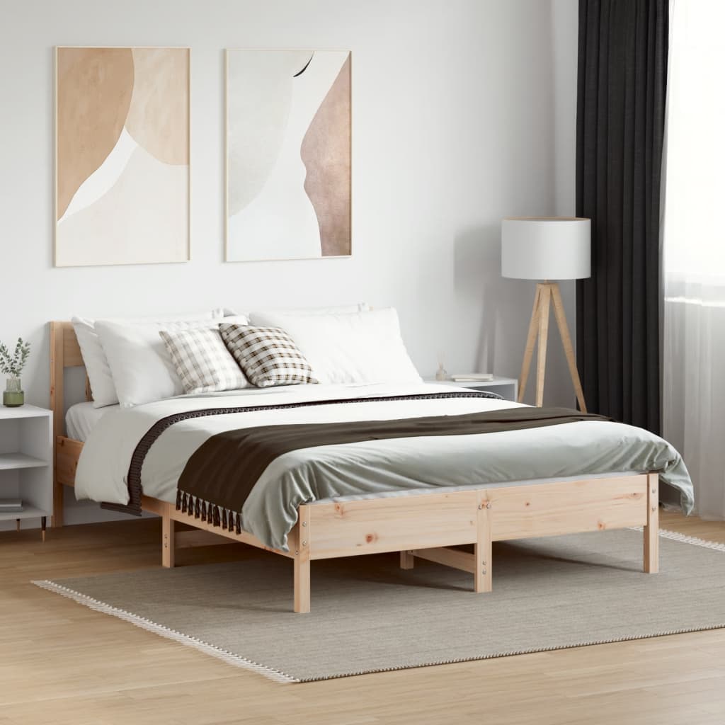 vidaXL Rama łóżka bez materaca, 135x190 cm, lite drewno sosnowe