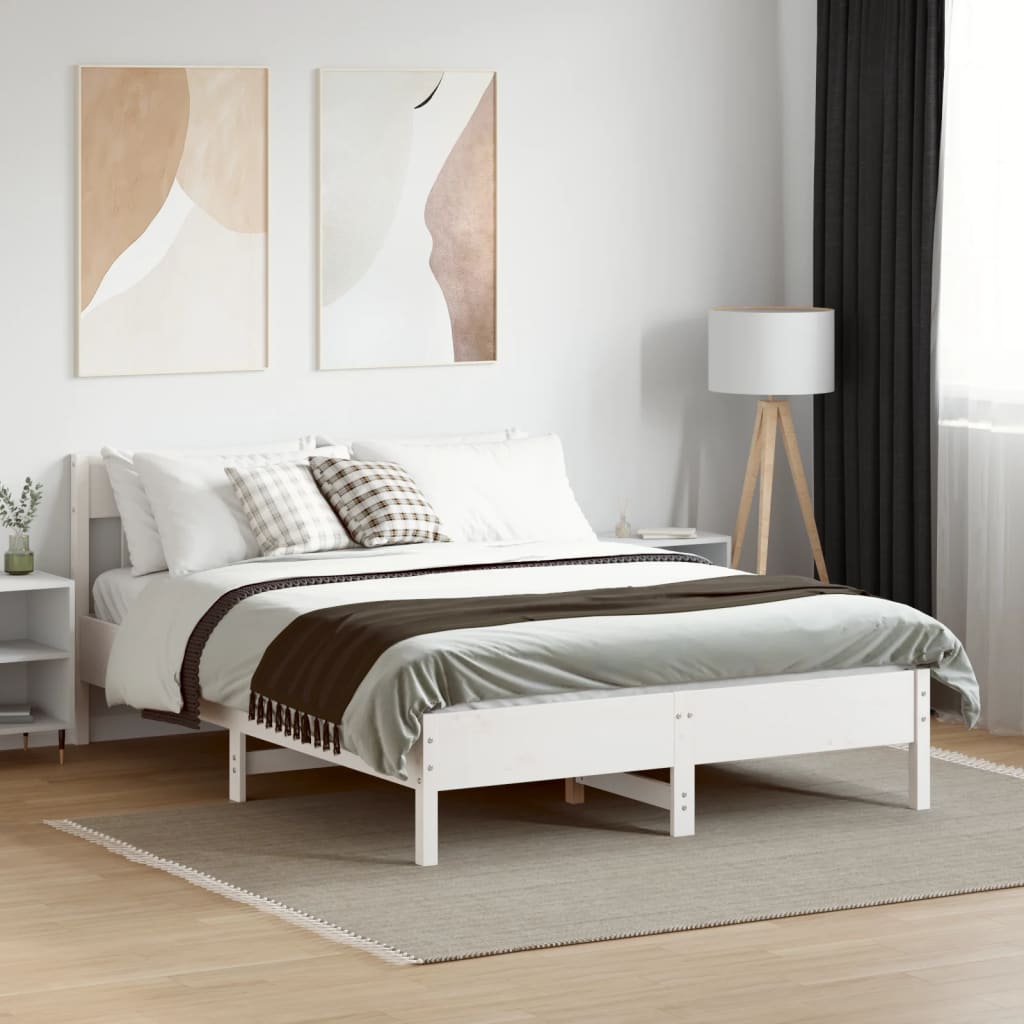 vidaXL Rama łóżka bez materaca, biała, 135x190 cm, lite drewno sosnowe