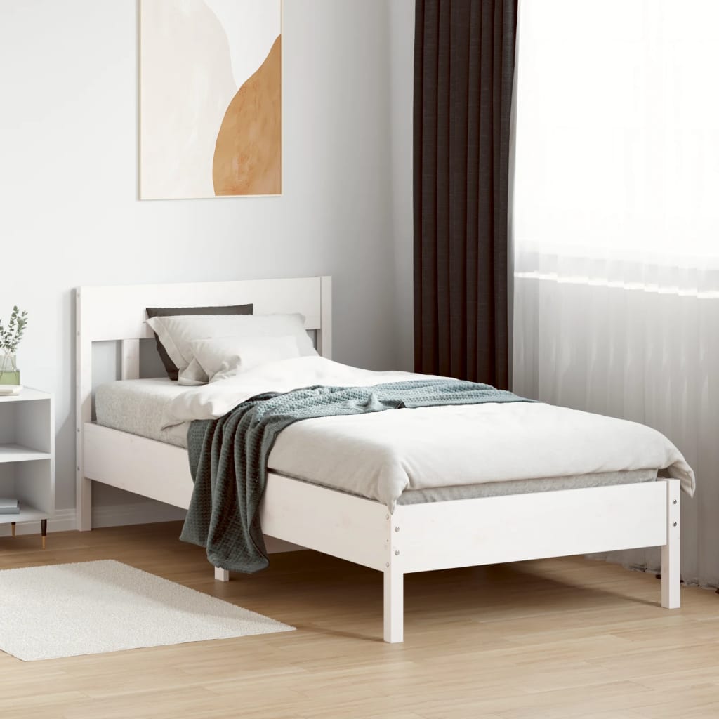 vidaXL Rama łóżka bez materaca, biała, 90x190 cm, lite drewno sosnowe