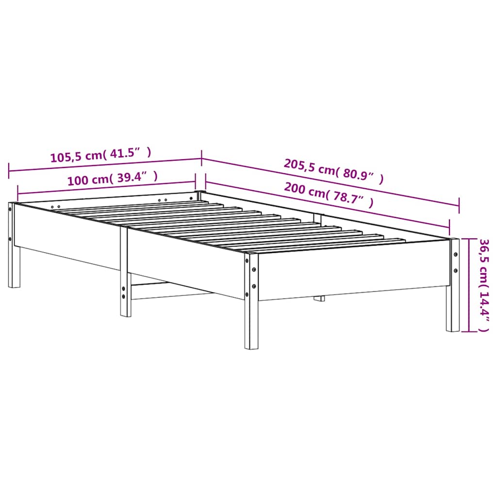 vidaXL Rama łóżka bez materaca, biała, 100x200 cm, lite drewno sosnowe
