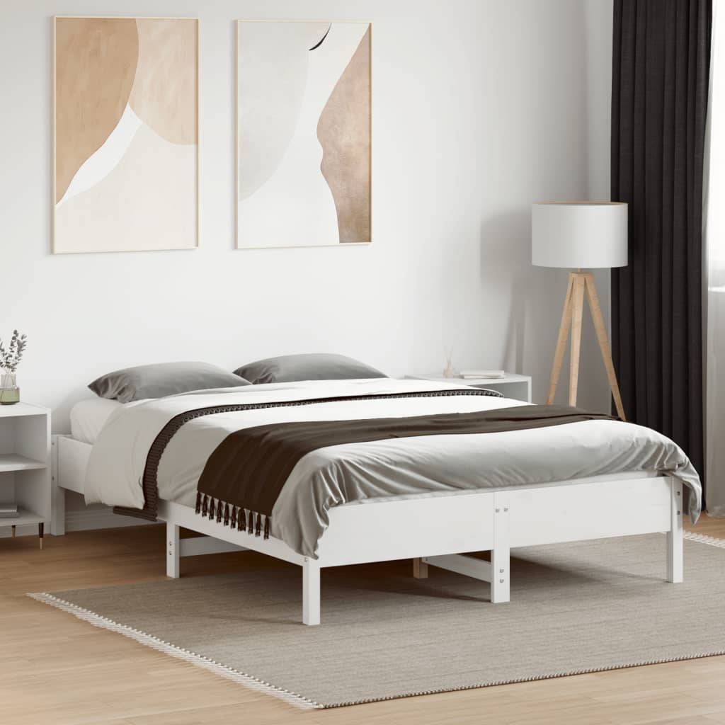 vidaXL Rama łóżka bez materaca, biała, 140x190 cm, lite drewno sosnowe