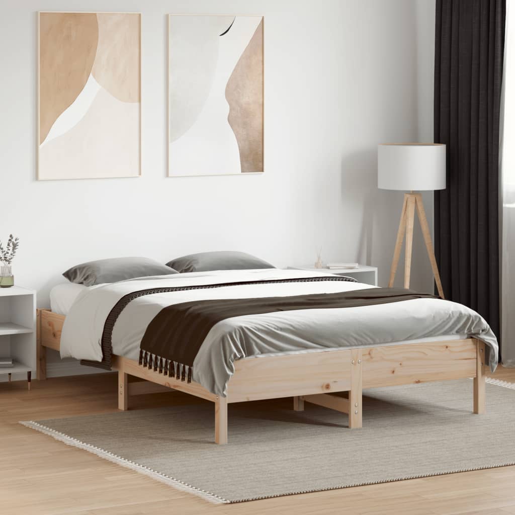vidaXL Rama łóżka bez materaca, 135x190 cm, lite drewno sosnowe
