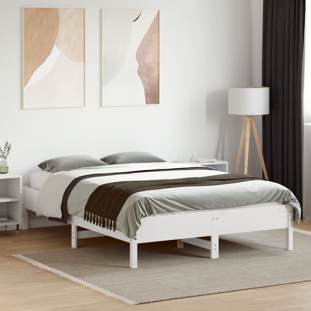 vidaXL Rama łóżka bez materaca, biała, 135x190 cm, lite drewno sosnowe