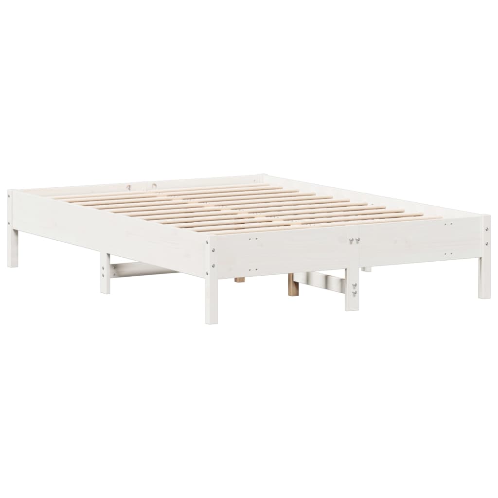 vidaXL Rama łóżka bez materaca, biała, 135x190 cm, lite drewno sosnowe